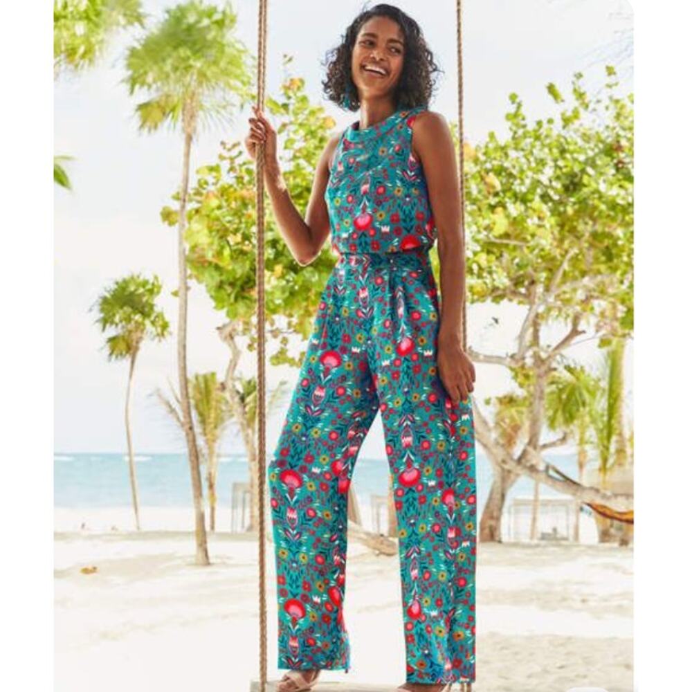 Boden Blue and Red Patterned Jumpsuit